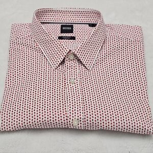 Hugo Boss Red and White Polka Dot Casual Shirt